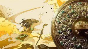 金质螭龙纹嵌松石环钮阳燧_cr
